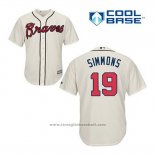 Maglia Baseball Uomo Atlanta Braves 19 Andrelton Simmons Crema Alternato Cool Base