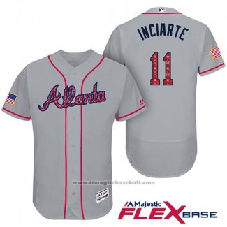 Maglia Baseball Uomo Atlanta Braves 2017 Stelle e Strisce 11 Ender Inciarte Grigio Flex Base