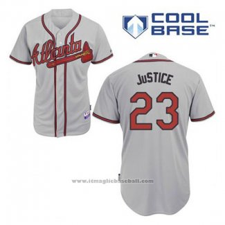 Maglia Baseball Uomo Atlanta Braves 23 David Justice Grigio Cool Base