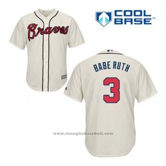 Maglia Baseball Uomo Atlanta Braves 3 Babe Ruth Crema Alternato Cool Base