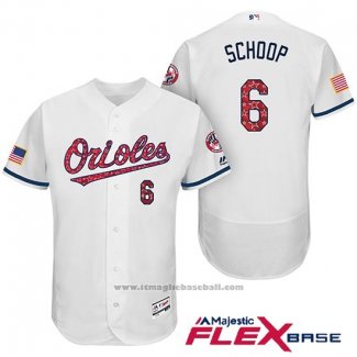 Maglia Baseball Uomo Baltimore Orioles 2017 Stelle E Strisce 6 Jonathan Schoop Bianco Flex Base