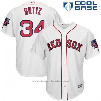 Maglia Baseball Uomo Boston Red Sox 34 David Ortiz Bianco Cool Base With Retirement