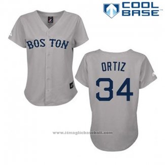 Maglia Baseball Uomo Boston Red Sox 34 David Ortiz Grigio Cool Base