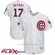 Maglia Baseball Uomo Chicago Cubs 2017 Stelle e Strisce Cubs 17 Kris Bryant Bianco Flex Base