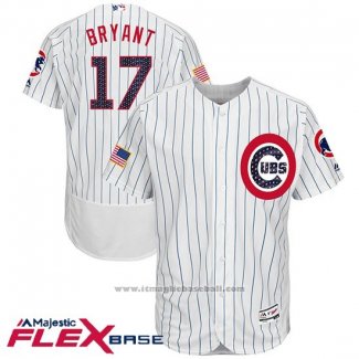 Maglia Baseball Uomo Chicago Cubs 2017 Stelle e Strisce Cubs 17 Kris Bryant Bianco Flex Base