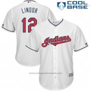 Maglia Baseball Uomo Cleveland Indians 2017 Stelle e Strisce 12 Francisco Lindor Bianco Cool Base