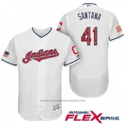 Maglia Baseball Uomo Cleveland Indians 2017 Stelle e Strisce Carlos Santana Bianco Flex Base