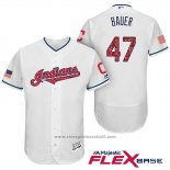 Maglia Baseball Uomo Cleveland Indians 2017 Stelle e Strisce Trevor Bauer Bianco Flex Base