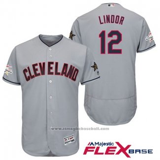 Maglia Baseball Uomo Cleveland Indians Francisco Lindor Grigio 2017 All Star Flex Base