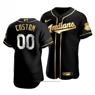 Maglia Baseball Uomo Cleveland Indians Personalizzate Golden Edition Autentico Nero