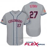 Maglia Baseball Uomo Colorado Rockies 2017 Stelle e Strisce Trevor Story 27 Grigio Flex Base