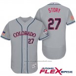 Maglia Baseball Uomo Colorado Rockies 2017 Stelle e Strisce Trevor Story 27 Grigio Flex Base