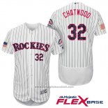 Maglia Baseball Uomo Colorado Rockies 2017 Stelle e Strisce Tyler Chatwood 32 Bianco Flex Base