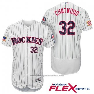 Maglia Baseball Uomo Colorado Rockies 2017 Stelle e Strisce Tyler Chatwood 32 Bianco Flex Base