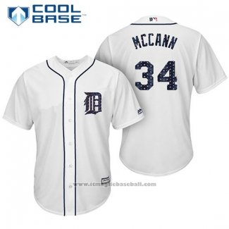 Maglia Baseball Uomo Detroit Tigers 2017 Stelle e Strisce James Mccann Bianco Cool Base