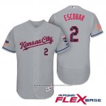 Maglia Baseball Uomo Kansas City Royals 2017 Stelle e Strisce Alcides Escobar Grigio Flex Base