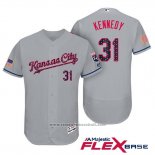 Maglia Baseball Uomo Kansas City Royals 2017 Stelle e Strisce Ian Kennedy Grigio Flex Base