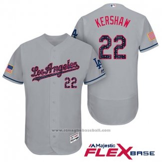 Maglia Baseball Uomo Los Angeles Dodgers 2017 Stelle e Strisce Clayton Kershaw Grigio Flex Base