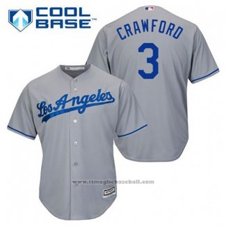 Maglia Baseball Uomo Los Angeles Dodgers Carl Crawford 3 Grigio Cool Base