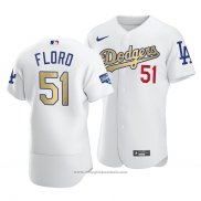 Maglia Baseball Uomo Los Angeles Dodgers Dylan Floro 2021 Gold Program Patch Autentico Bianco