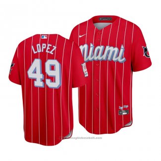 Maglia Baseball Uomo Miami Marlins Pablo Lopez 2021 City Connect Replica Rosso