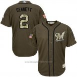 Maglia Baseball Uomo Milwaukee Brewers 2 Scooter Gennett Verde Salute To Service