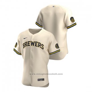 Maglia Baseball Uomo Milwaukee Brewers Autentico 2020 Alternato Crema