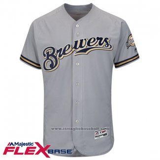 Maglia Baseball Uomo Milwaukee Brewers Blank Grigio Flex Base Autentico Collection