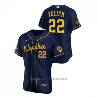 Maglia Baseball Uomo Milwaukee Brewers Christian Yelich Autentico 2020 Alternato Blu