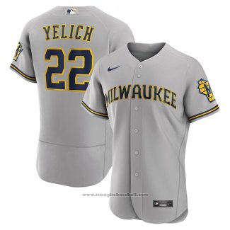 Maglia Baseball Uomo Milwaukee Brewers Christian Yelich Road Autentico Logo Grigio