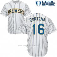 Maglia Baseball Uomo Milwaukee Brewers Domingo Santana Bianco Autentico Collection Cool Base