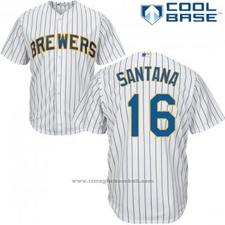 Maglia Baseball Uomo Milwaukee Brewers Domingo Santana Bianco Autentico Collection Cool Base