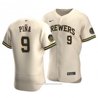 Maglia Baseball Uomo Milwaukee Brewers Manny Pina Autentico Alternato Crema