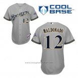 Maglia Baseball Uomo Milwaukee Brewers Martin Maldonado 12 Grigio Cool Base