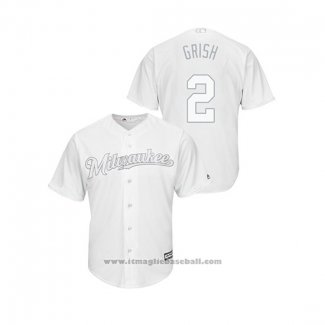 Maglia Baseball Uomo Milwaukee Brewers Trent Grish 2019 Players Weekend Replica Bianco