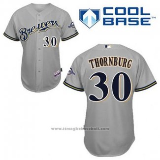 Maglia Baseball Uomo Milwaukee Brewers Tyler Thornburg 30 Grigio Cool Base