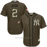 Maglia Baseball Uomo New York Yankees 2 Derek Jeter Verde Salute To Service