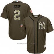 Maglia Baseball Uomo New York Yankees 2 Derek Jeter Verde Salute To Service