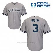 Maglia Baseball Uomo New York Yankees Babe Ruth 3 Grigio Cool Base