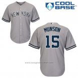 Maglia Baseball Uomo New York Yankees Thurman Munson 15 Grigio Cool Base