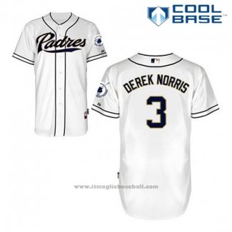 Maglia Baseball Uomo San Diego Padres Derek Norris 3 Bianco Home Cool Base