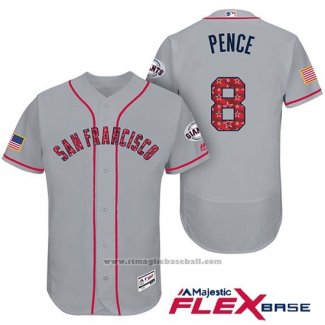 Maglia Baseball Uomo San Francisco Giants 2017 Stelle e Strisce Hunter Pence Grigio Flex Base