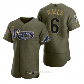 Maglia Baseball Uomo Tampa Bay Rays Taylor Walls Camouflage Digitale Verde 2021 Salute To Service