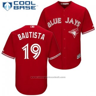 Maglia Baseball Uomo Toronto Blue Jays 19 Jose Bautista Rosso 2017 Cool Base
