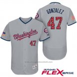 Maglia Baseball Uomo Washington Nationals 2017 Stelle e Strisce Gio Gonzalez Grigio Flex Base