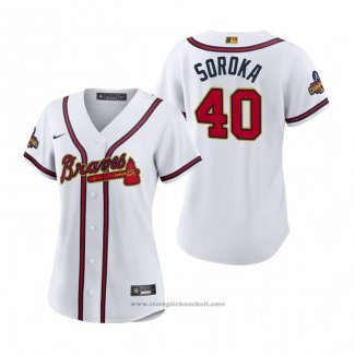 Maglia Baseball Donna Atlanta Braves Mike Soroka 2022 Gold Program Replica Bianco