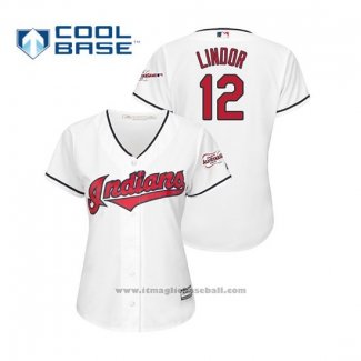 Maglia Baseball Donna Cleveland Indians Francisco Lindor 2019 All Star Patch Cool Base Bianco