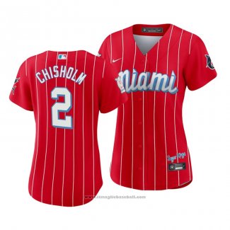 Maglia Baseball Donna Miami Marlins Jazz Chisholm 2021 City Connect Sugar Kings Rosso