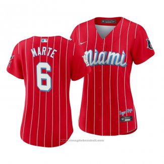 Maglia Baseball Donna Miami Marlins Starling Marte 2021 City Connect Sugar Kings Rosso