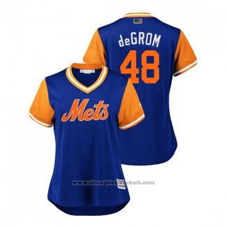 Maglia Baseball Donna New York Mets Jacob Degrom 2018 LLWS Players Weekend Degrom Blu